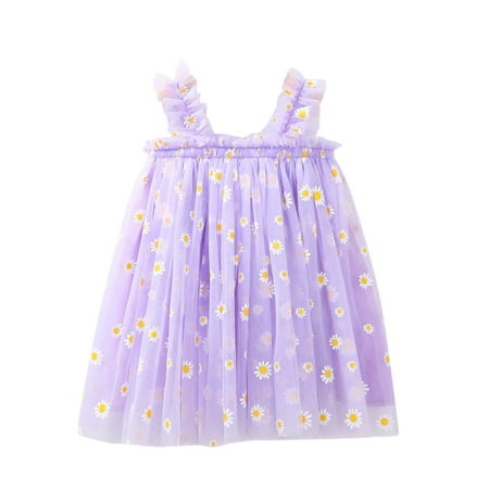 

Dresses Toddler Baby Kids Girls Daisy Floral Summer Sleeveless Beach Tutu Dress Casual Layered Tulle Dresses Princess Birthday Party Beach Dresses 1-6Y