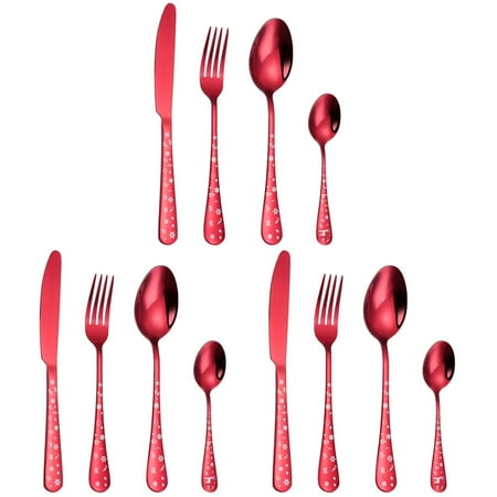 

LIYUNMIAO 3 Sets Stainless Steel Tableware Spoon Fork Cutter Set Home Tableware (Red)