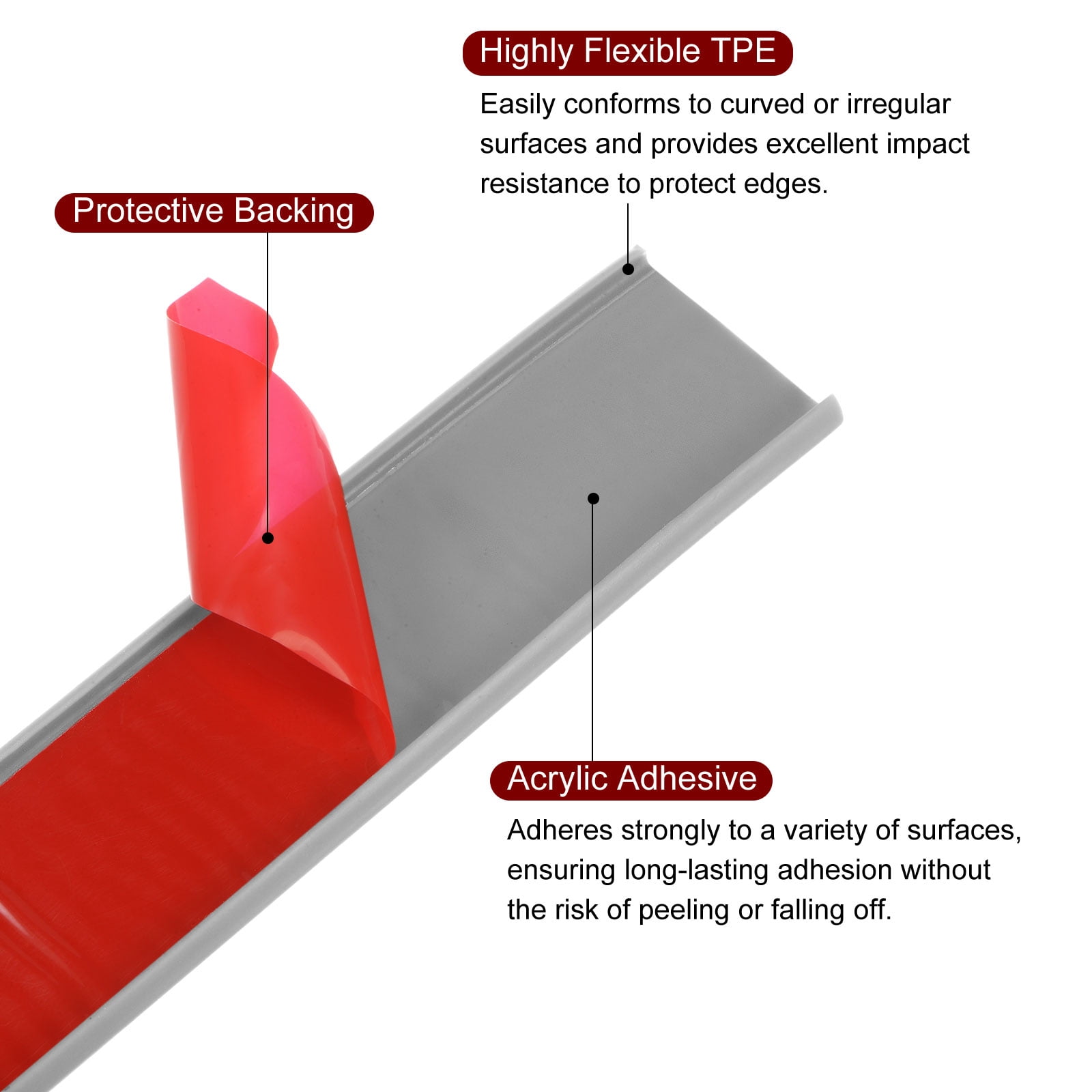 Uxcell 30mm x 5000mm Flexible TPE Self Adhesive U-Shape Veneer Edging Edge Banding Gray