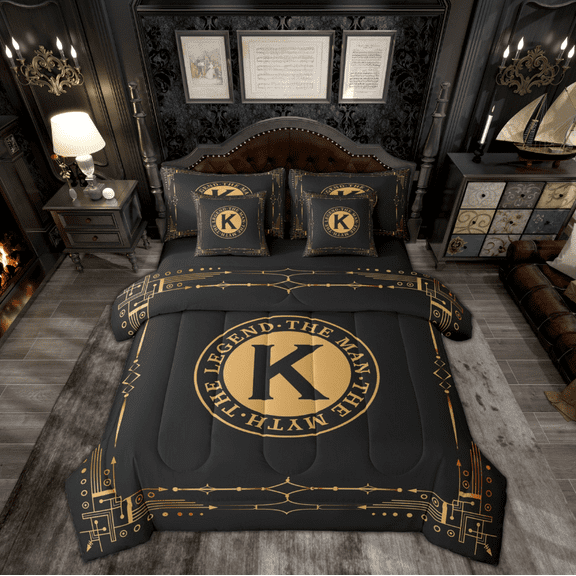 Manfei Monogrammed K Twin Bedding Sets 7-Piece for Kid, Hippie Western Aztec Bedding Comforter Set, Geometric Stripes Reversible Sheet Sets, Luxury Bedroom Decor