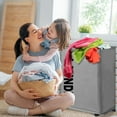 thumbnail image 6 of 82L Large Rolling Laundry Hamper TeqHome Collapsible Oxford Clothes Organizer with Metal Frame 360° Wheels for Home Hotel Dark Gray, 6 of 11
