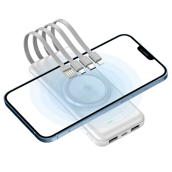 Power Bank Pila Batería Recargable Kimhi Cargador Inalambrico 20,000mah Carga Rapida Portatil Color Verde Con 4 Cables Y 2 Puertos Usb Cargador Para Celular Tablet Banco De Energia Pantalla Led