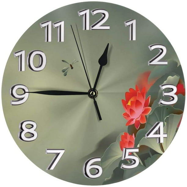 Fabricmcc Traditional Japanese Painting Lotus Blooms In Hazy Tones Asian Wall Clock Silent Non Ticking Quality Quartz Battery Operated 15 Inch Round Easy To Read Decorative For Office Com - Battery Operated Wall Clocks Traditional Quartz