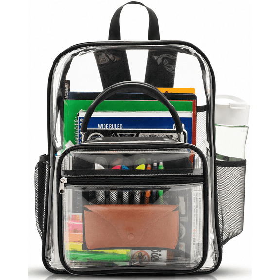JPACK Clear Backpack – Heavy Duty Transparent Bookbag for Adults and Teens | School, Work, Travel, Stadiums (Black)