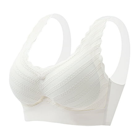 AOMPMSDX Ladies Comfortable Breathable Lace Leaf Pattern Backless Bra Without Wire Support French Fixed Underwear White XXXL