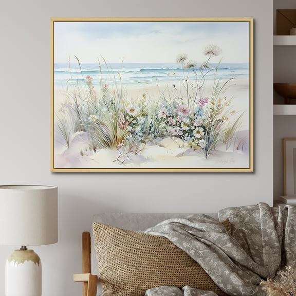 Designart "Seaside Wildflower Beauty II" Wildflowers Floater Framed Wall Decor