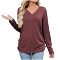 thumbnail image 3 of Tops para mujer,Blusa informal de manga larga con cuello en V para mujer, de imitación de tela, cómoda para uso diario, ideal para el hogar y el trabajo, sopatenor, 3 of 9
