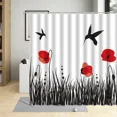 thumbnail image 5 of Red Flowers Poppy Floral Pattern Shower Curtains Bathroom r Waterproof Bathtub Polyester Fabric Bath Curtains With, 5 of 7