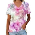 thumbnail image 4 of Tops for Women Print Short Sleeve V-Neck T-Shirt Pink M, 4 of 5