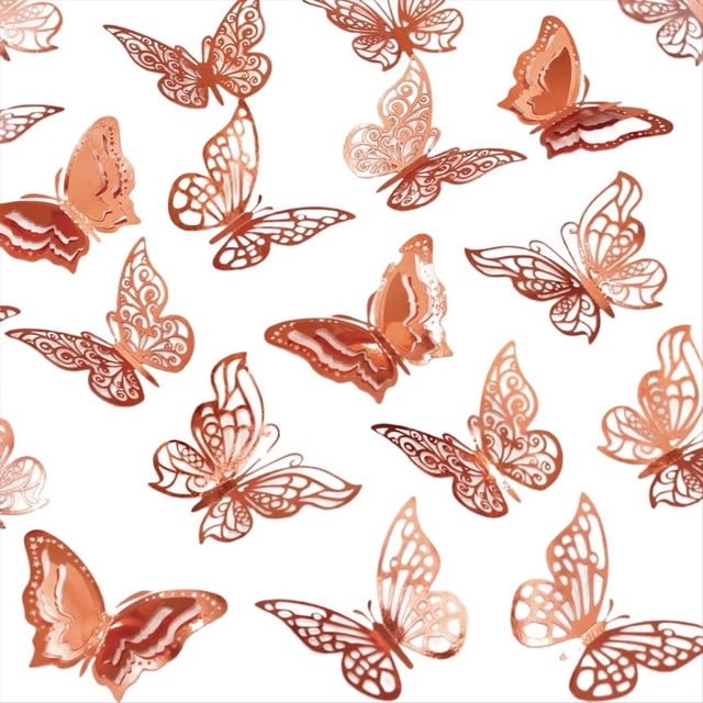 96 Decoraciones de Pared de Mariposas - Pegatinas Metálicas 3D para Fiestas, Bodas y Decoración de Habitaciones en Rosa