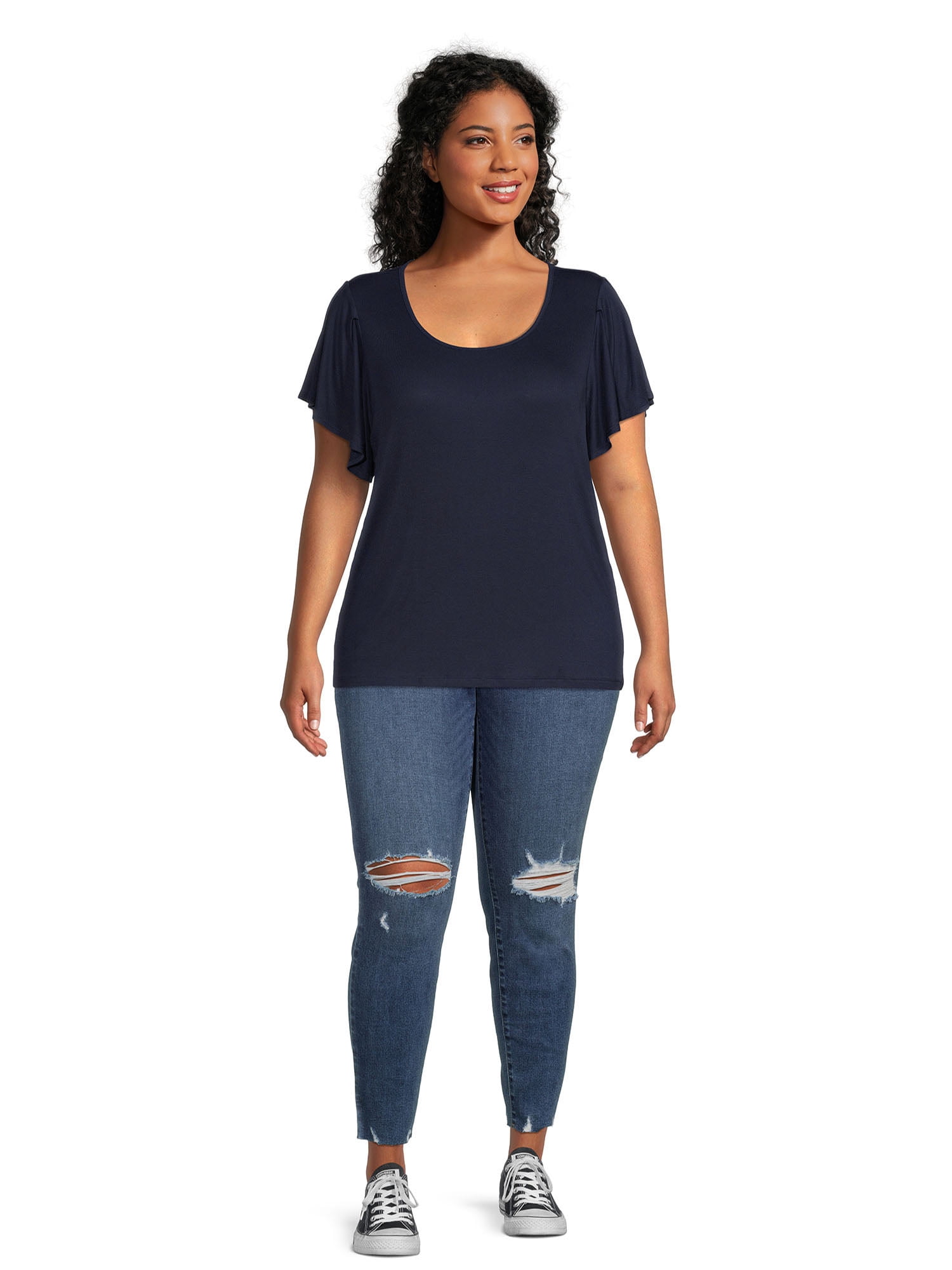 Terra & Sky Women's Plus Size Ruffle Sleeve Tee, 2-Pack