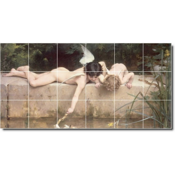 Ceramic Tile Mural-Emile Munier Angels Wall Tile Mural 26. 48" w x 24" h using (18) 8 x 8 ceramic tiles