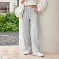 thumbnail image 5 of Women Wide Leg Sweatpants High Waisted Baggy Drawstring Sweatpants Straight Leg Solid Casual Cargo Pants with Pocket, 5 of 6