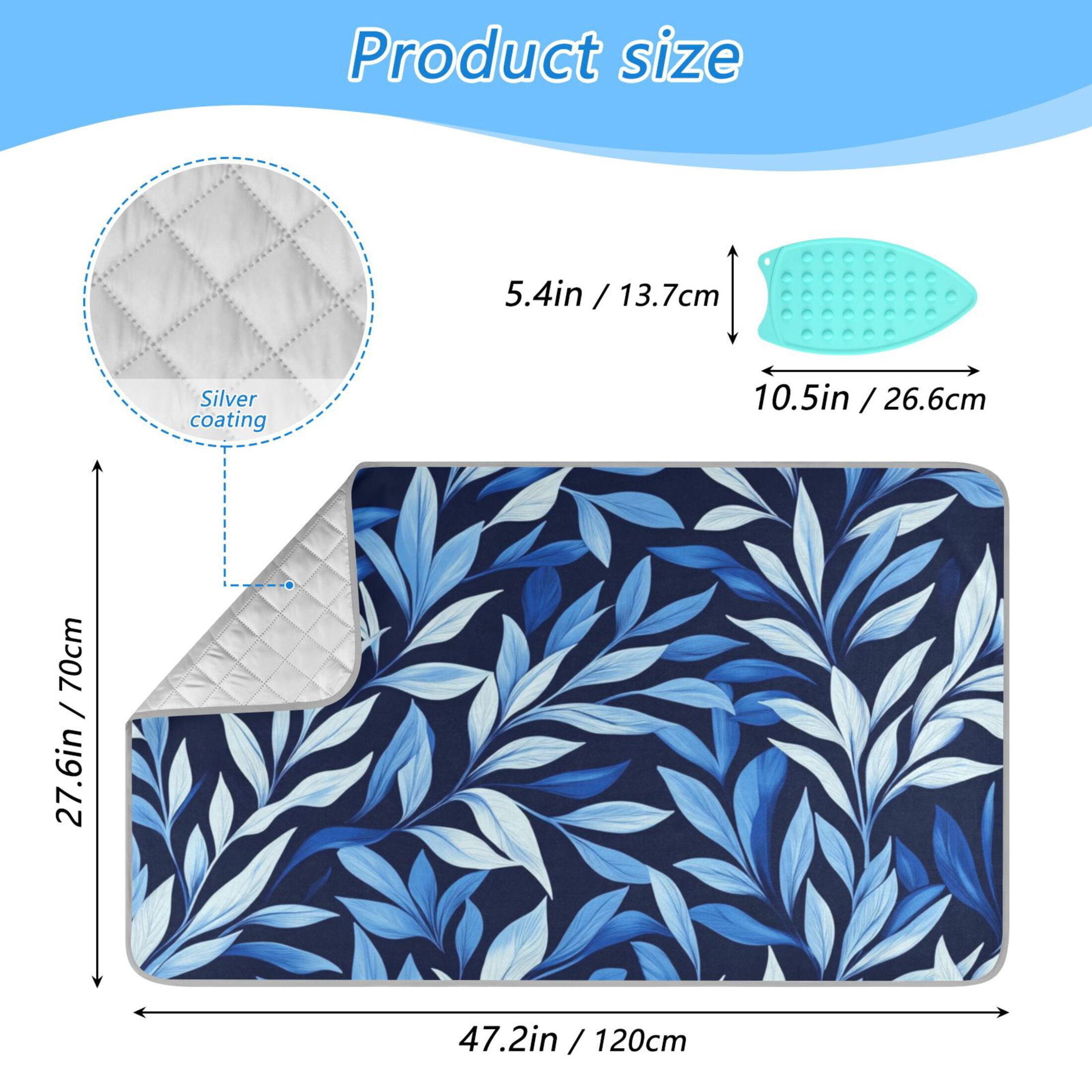Minimalist Blue Leaf Blackground Ironing Mat Blanket for Table Top Travel Portable Ironing Board Pad 47.2x27.6 Inch