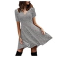 thumbnail image 1 of Fridja Robe à Manches Courtes Col en V pour Femmes Rétro Élégante Soirée Club Décontractée, 1 of 7