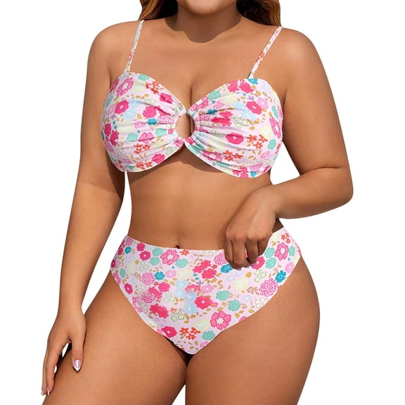 Qingpeng Womens Two Piece Plus Size High Waisted Bikini Sets Cutout Swimsuit Padded Beach Swimwear Push Up Bathing Suit