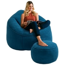 Aukfa Bean Bag Chair, Lazy Sofa Beanbag with Ottoman for Living Room, Dorm - Blue