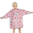 thumbnail image 3 of Pink Cow Milk Strawberry Pattern Blanket Hoodies for Kids 6-13YR Oversize Wearable Blanket Hoodies for Boys Girls Teens, 3 of 7