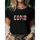 thumbnail image 1 of 1pc Women'S Casual Round Neck T-Shirt with "CUPID" Lettering, 100% Cotton Knit Fabric, Short Sleeve, Regular Fit, Summer Season Tee with Iron-On Patch Detail Tee For Adult, Men, Women, Teen, Teenager, 1 of 6