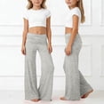 thumbnail image 2 of Nestiefly Girls Fold Over Yoga Pants Y2K Wide Leg Flared Leggings Foldover Low Waist Stretch Bell Bottoms for Kids Cute Flowy Bootcut Pants Light Gray 160, 2 of 9