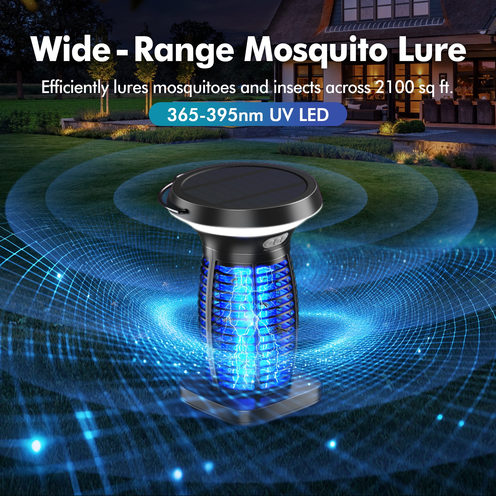 Reppiss  Solar Bug Zapper, Mosquito Killer Lamp, Waterproof 4200V Electric Trap  for Outdoor Patio and Camping