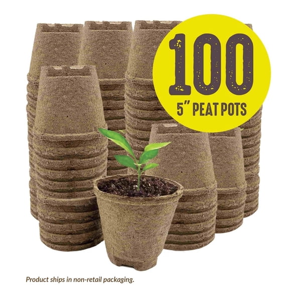 Jiffy Organic Seed Starting Biodegradable Peat Pots - Breathable - 100 Pack, 5 in Diameter