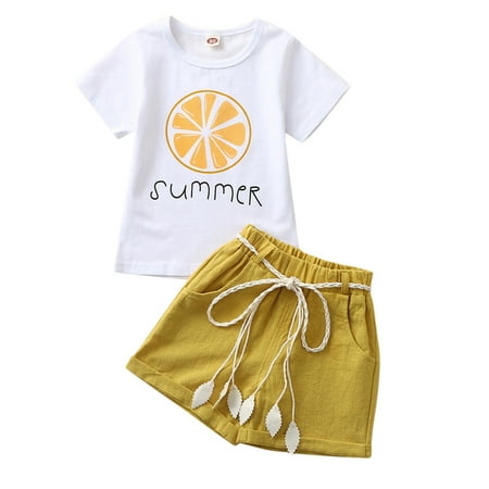 

Toddler Kids Baby Girl Summer Strawberry Fruit Letter Print Tops Shorts Outfits Set Fashion Children s Suit