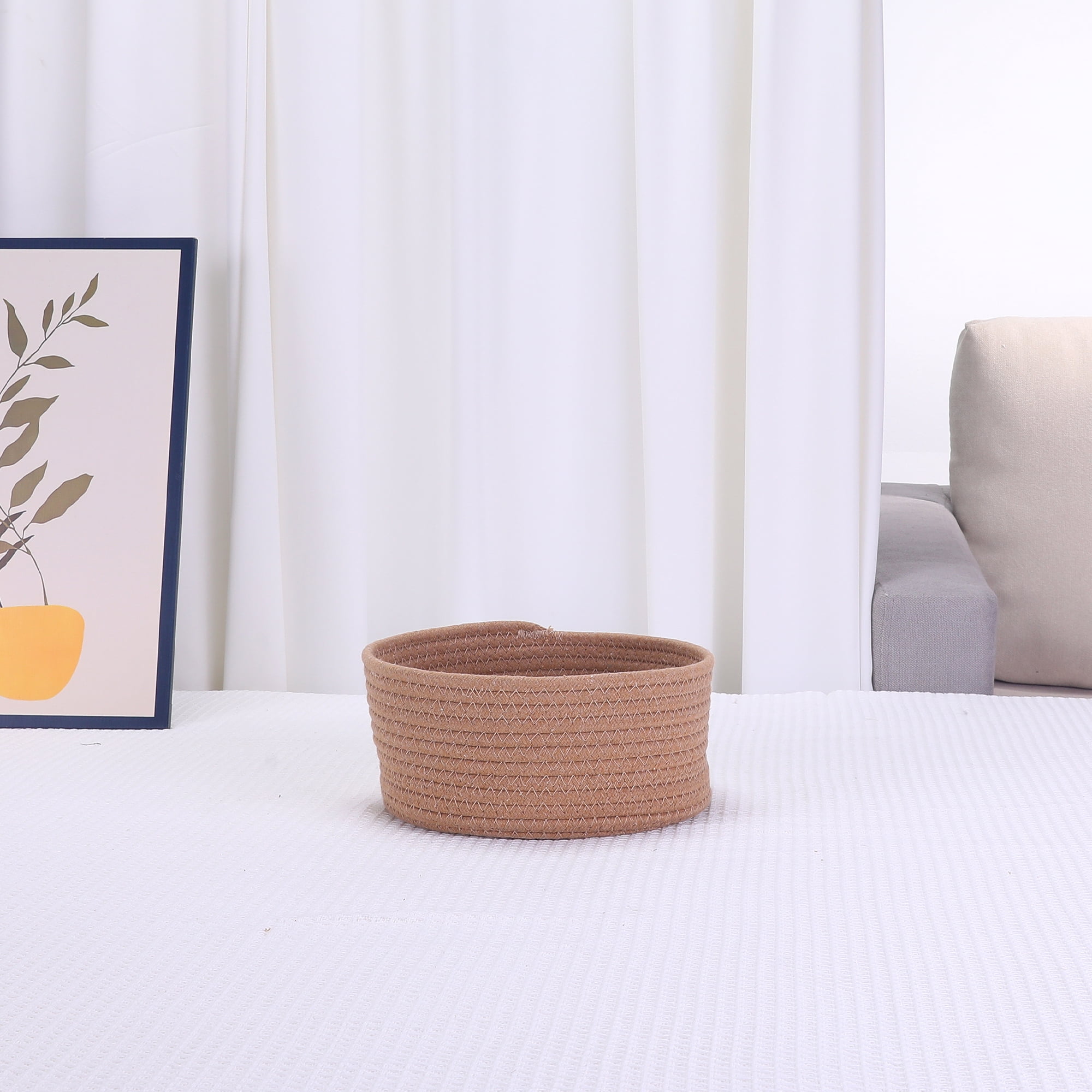 Unique Bargains Round Woven Storage Basket Small Storage Bin for Home Decor Brown L