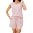 thumbnail image 1 of Yuyuzo Ensemble 2 Pcs pour Femmes Tenues d'Été Décontractées Col Rond Débardeur Basique Shorts Larges avec Poches, 1 of 6