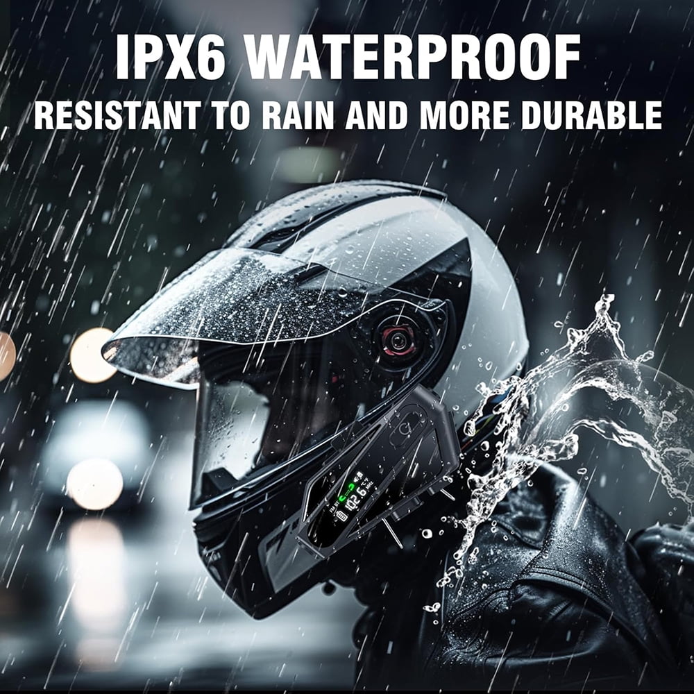 INTELIVE Motorcycle Helmet Bluetooth Headset, 1000mAh Rechargeable Bluetooth Headset with 2 Microphone for Motorbike