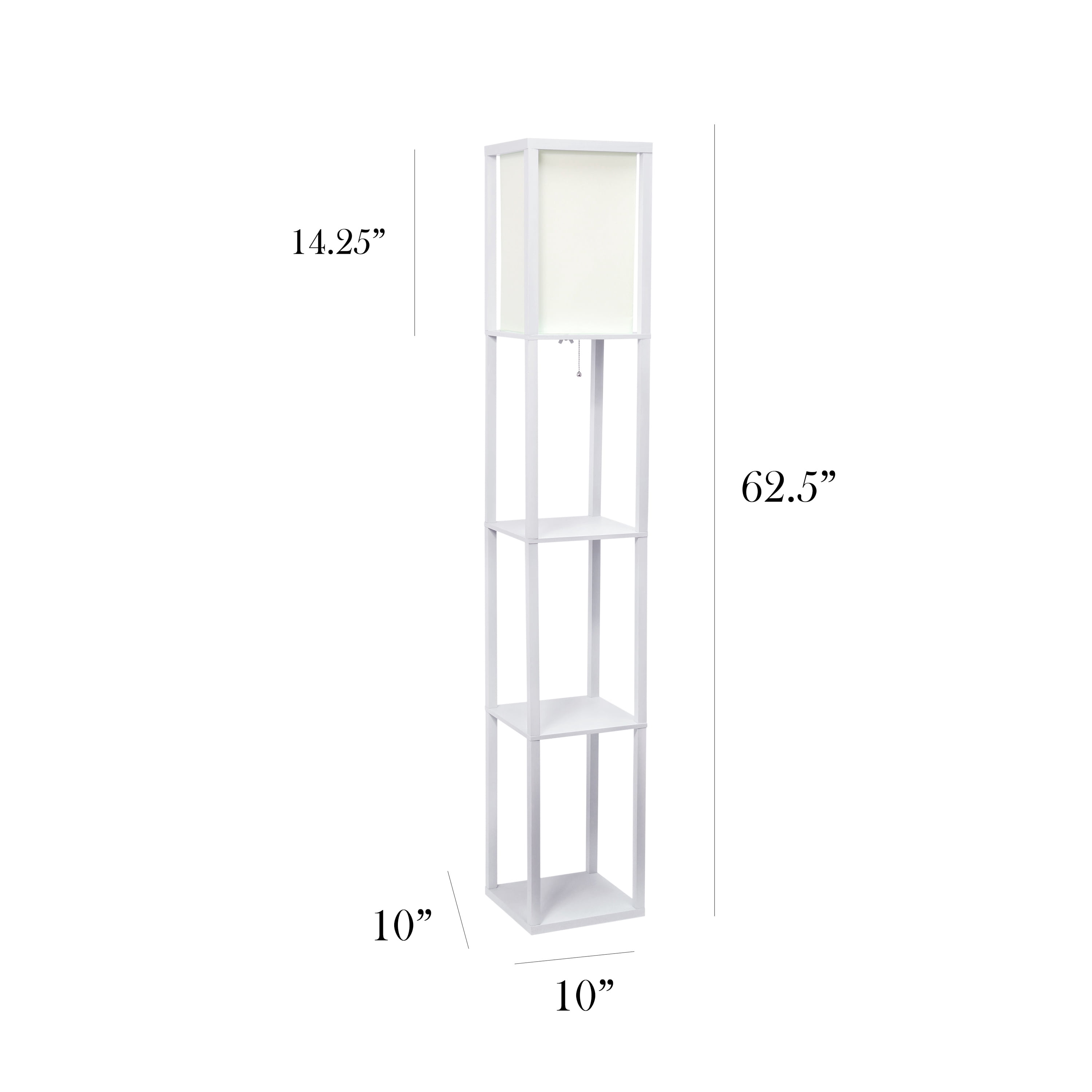 Simple Designs 62.5" Three Shelf Etagere Organizer Storage Floor Lamp 2 Pack Set with White Linen Shade for Living Room, Bedroom, Office, Hallway, White