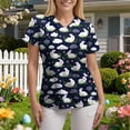 thumbnail image 4 of GEWSEY Scrubs for Women Tops Easter Print Shirt V Neck Cartoon Pattern Short Sleeve Nursing Uniform with Pockets (Dark Blue, 3XL), 4 of 7