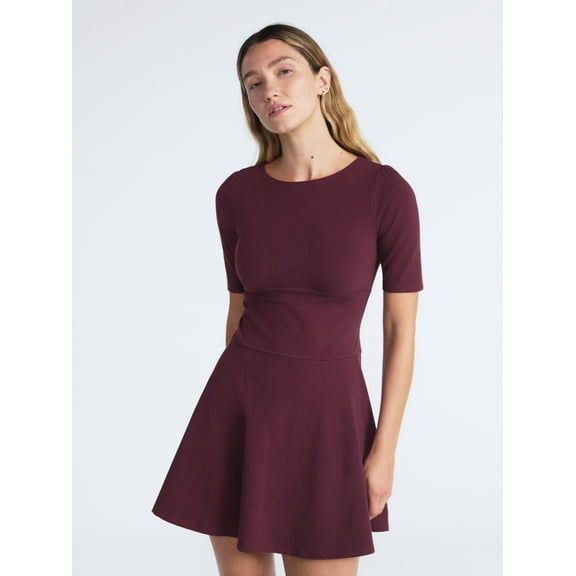 Scoop Women’s Knit Mini Skater Dress with Elbow Length Sleeves, Sizes XS-XXL