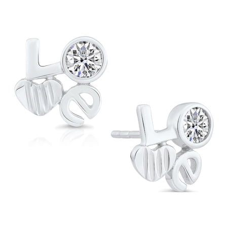 Tilo Jewelry 925 Solid Sterling Silver Stud Earrings with Love Design & Cubic Zirconia CZ Stones for Women & Unisex