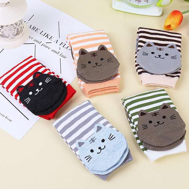 Tosewever 5 Pares De Calcetines Casuales De Animales Lindos Para Mujer, Divertidos Y Acogedores Calcetines Para Gatos Y Perros, Gatos A Rayas De Puntos