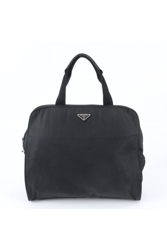 Pre-Owned Prada Tessuto Nylon Triangle Logo Leather Handbag Tote Bag Black Men's