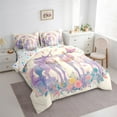 thumbnail image 3 of Manfei Purple Unicorn Twin Bedding Sets 7-Piece for Kids, Dreamy Butterfly Animal Bedding Comforter Set, Garden Floral Flower Reversible Sheet Sets, Luxury Bedroom Decor, 3 of 7