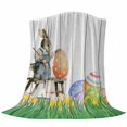 thumbnail image 6 of Easter Bunny Blanket Soft Cozy Warm Throw Blanket for Couch, Plush Fuzzy Flannel Fleece Blankets for Sofa, Colorful Eggs Spring Grass Flowers Grey Wooden Bed Blankets Gifts for Men, 40"x50", 6 of 9