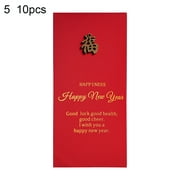Trayknick 10Pcs 2022 Iron Decoration Lucky Money Bag Rectangle Paper Sincere Wishes Chinese Red Envelope for Family