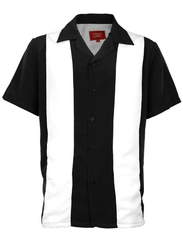 Men's Retro Two Tone Bowling Dress Shirt White Stripe / Black Small ...