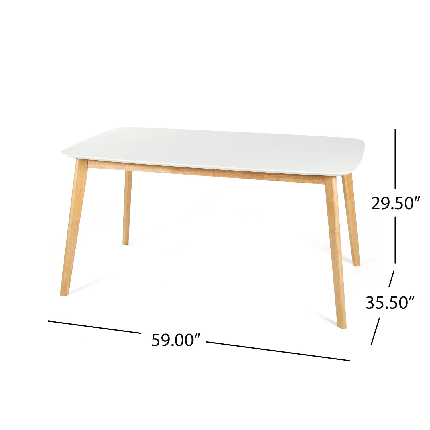 Lisonu 59-inch Mid-Century Modern Dining Table, Kitchen Table with Splayed Rubberwood Legs and Faux Wood Top, Rectangular Table for Dining Room, Natural and White