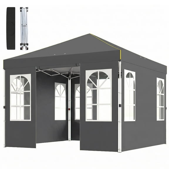 9.6 x 9.6 ft Pop Up Canopy Tent with Sidewalls, One Push Setup, UPF50  Portable Instant Canopy Shelter, Dark Gray