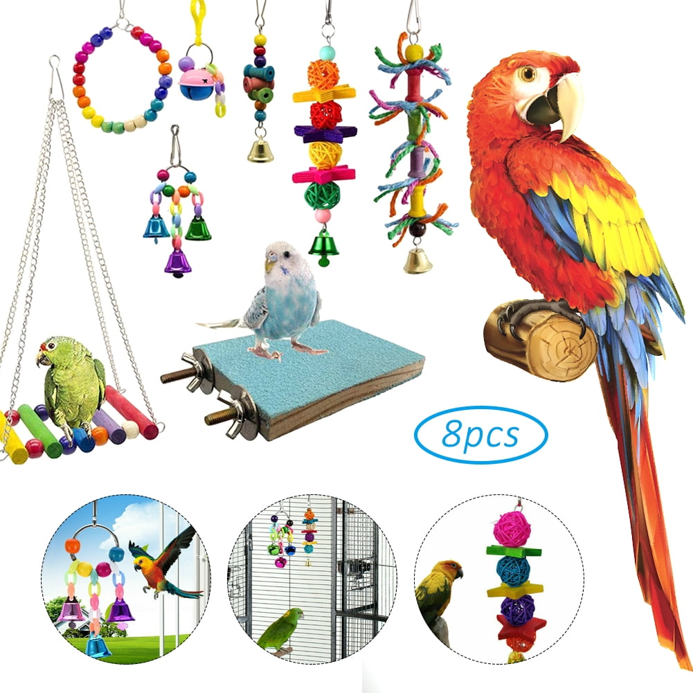 Best Match 2 PCS Bird Cage Accessories for Small Parrots Parakeet Cockatiel Conure Lovebird Finch Budgie Bird Perch with Feeder Cups and Bathtub with Mirror Toy