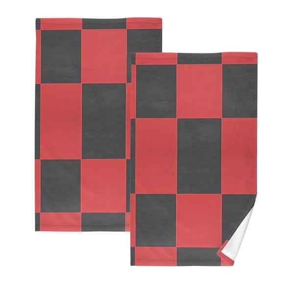 Ryvnso Red Checkered Cotton Hand Towels Sets Face Towel 2 PCs Bathroom Decorative