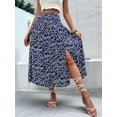 thumbnail image 2 of Women'S Print Long Skirts High Waist Split A Line Full Length Maxi Skirt Navy Blue M, 2 of 5