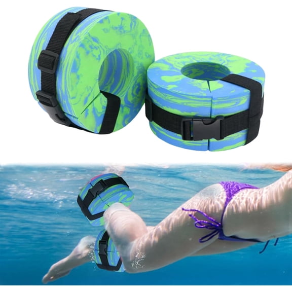 Water Aerobics Cuffs, Foam Swim Aquatic Cuffs, Water Aerobics Float Ring, Water Ankles Arms Belts with Adjustable Float for Swim Fitness Training(2pcs -L)