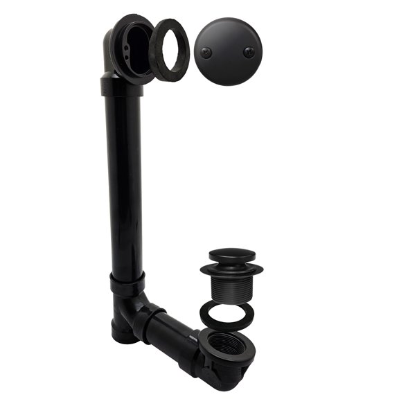 Westbrass 12" Sch. 40 ABS Bathtub Assembly with Tip-Toe Drain and 2-Hole Overflow, Matte Black