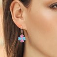 thumbnail image 3 of Gem Stone King 18K Rose Gold Plated Silver Swiss Blue Topaz and Pink Moissanite Dangle Earrings for Women (7.02 Cttw, Gemstone November Birthstone, Heart Shape 6MM), 3 of 3