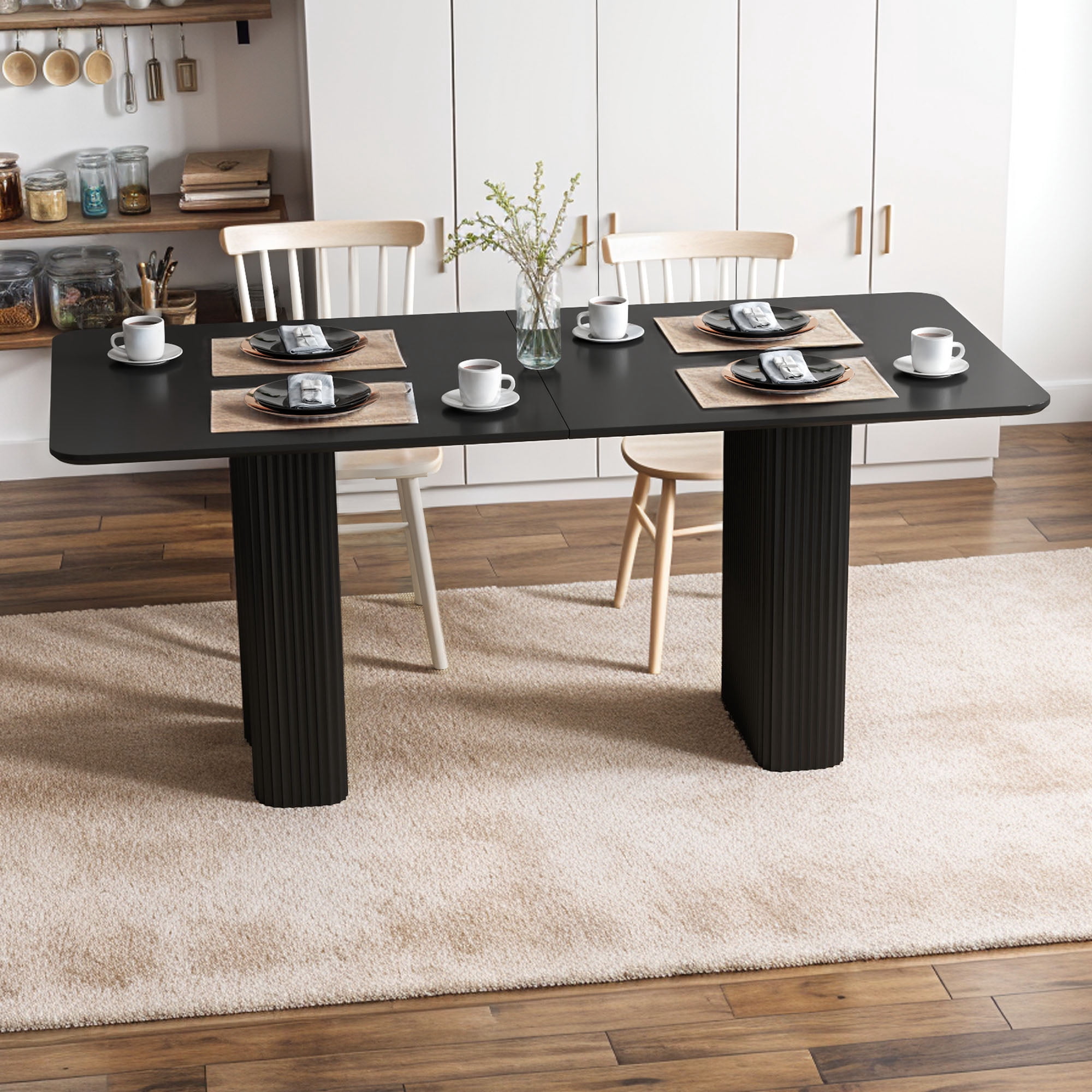 Uforic 63" Modern Dining Table with Curved Wave Legs, Rectangular Kitchen Table for 4-6 Person,Black