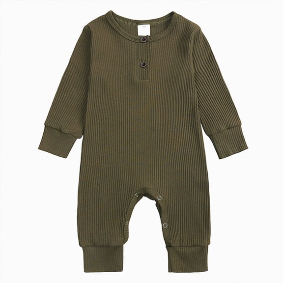 Duqingm Infant Boys Girls Clothes Set Newborn Baby Romper Ribbed Knit Long Sleeve Button Solid Bodysuit Jumpsuit(AG,0-4 Months)